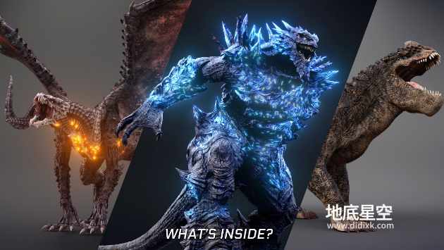 视频素材-370+三头蛇飞龙恐龙怪兽特效合成音效