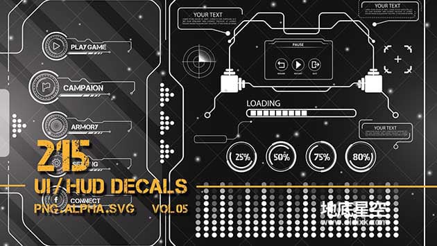 科幻 UI/HUD图形贴花素材 Artstation – 215 + UI HUD SciFi Graphic Decals Vol.05
