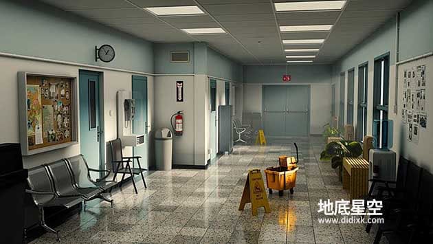 3D模型-Blender医院办公楼走廊环境模型 Police Hallway Station