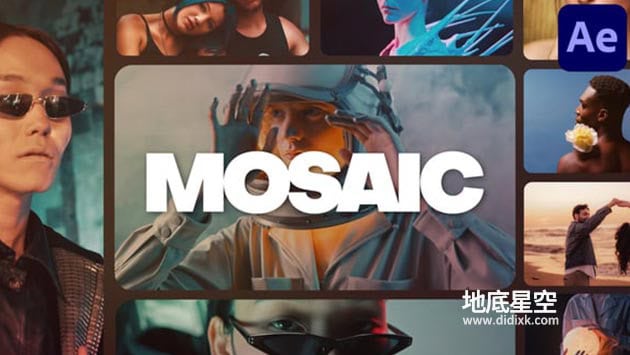 AE模板-创意马赛克照片墙多屏幕拼贴轮播LOGO片头动画 Mosaic Photo Reveal