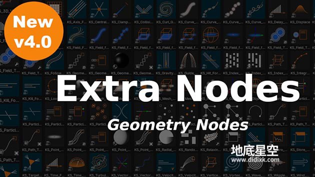 Blender预设-图形元素特效动画几何节点资产包 Extra Nodes For Geometry Nodes V4.0